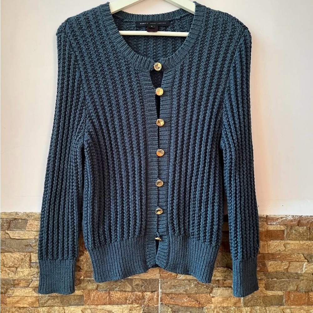 Marc by Marc Jacobs Teal Button-Up Sweater